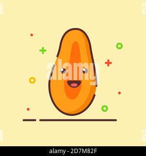 Papaya carino mascotte faccia emozione frutta felice con colore piatto stile del contorno del cartone animato Illustrazione Vettoriale