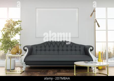 Cornice mockup in interni scandinavi. Mockup interno. rendering 3d, illustrazione 3d Foto Stock