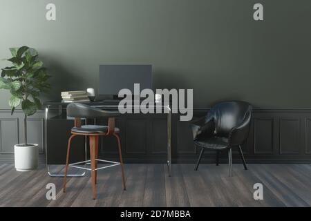 Illustrazione 3d degli interni dell'ufficio scuro Foto Stock