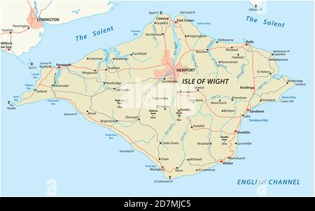 Mappa vettoriale delle strade dell'Isola di Wight, Regno Unito Illustrazione Vettoriale