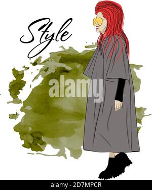 Bella ragazza o donna di stile in un cappotto Illustrazione Vettoriale