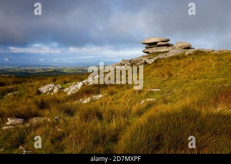 Formazioni rocciose di granito su Stowe's Hill, Bodmin Moor, vicino a Minions, Cornovaglia, Inghilterra, Regno Unito. Foto Stock