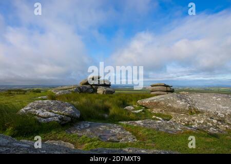 Formazioni rocciose di granito su Stowe's Hill, Bodmin Moor, vicino a Minions, Cornovaglia, Inghilterra, Regno Unito. Foto Stock