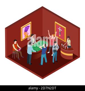 Sala casinò, concetto di vettore isometrico 3d. Poker e jackpot, illustrazione isometrica sala casinò Illustrazione Vettoriale