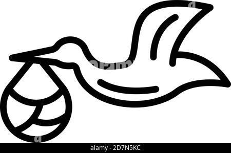Icona di volo baby stork. Contorno flying baby stork vettore icona per web design isolato su sfondo bianco Illustrazione Vettoriale