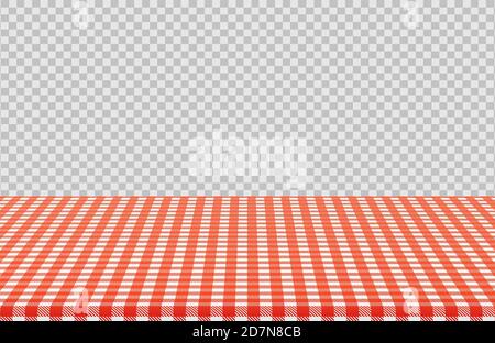 Tavolo da picnic vettoriale con motivo rosso a scacchi di tovaglia di lino isolato su sfondo trasparente. Illustrazione di tovaglia bianco rosso, modello di lino Illustrazione Vettoriale