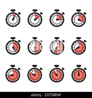 Vettore icone timer. Set di cronometro isolato su sfondo bianco. Immagine del timer e del cronometro, conto alla rovescia dell'orologio Illustrazione Vettoriale
