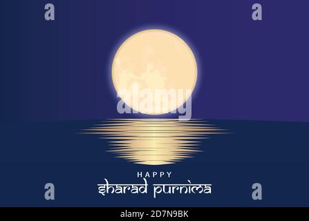 Illustrazione vettoriale di Sharad Purnima che è un festival di raccolta celebrato il giorno della luna piena. Luna piena di notte. Illustrazione Vettoriale