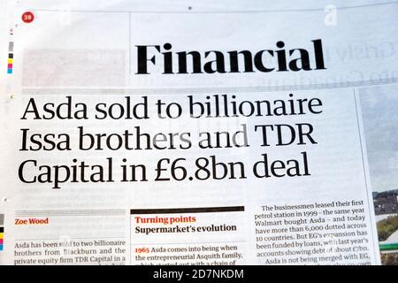 'Asda vendette ai fratelli miliardari Issa e TDR Capital in £6,8 miliardi di offerta" Foto Stock