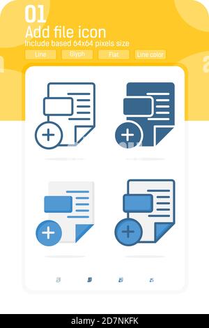 aggiungere l'icona di anteprima del file con più stili isolati su sfondo bianco. File di illustrazione vettoriale, icona del documento per il web design, ui, ux Illustrazione Vettoriale