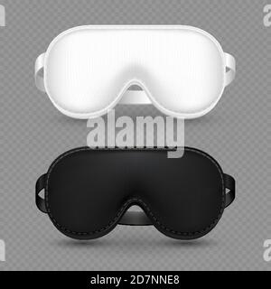 Vettore maschera da riposo bianco e nero realistico isolato su sfondo trasparente. Maschera da viaggio per l'illustrazione della notte di sonno Illustrazione Vettoriale