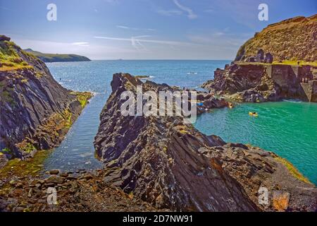 La Laguna Blu, Abereiddy, Haverfordwest, Galles. Foto Stock