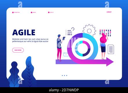 Concetto agile. Pagina di destinazione di Vector Agile Management. Incontro d'affari, illustrazione della pianificazione. Metodo di lavoro di squadra agile, schema di sviluppo Illustrazione Vettoriale