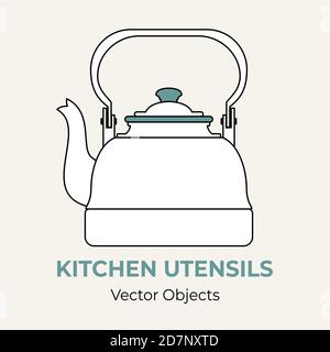 Illustrazione vettoriale semplice del bollitore. Illustrazione della linea vettoriale simbolo isolato del bollitore del tè icona del menu del caffè banner Flayer Illustrazione Vettoriale