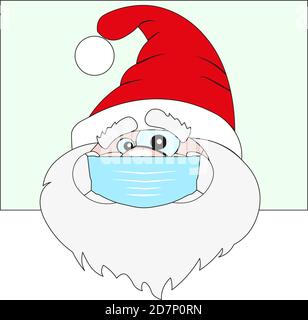 EPS vettoriale 10. Babbo Natale indossando maschera medica viso. Vacanze sicure durante la pandemia epidemia di crisi sanitaria Illustrazione Vettoriale