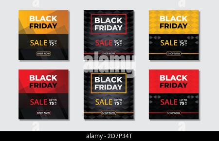 Banner di vendita Black Friday Set di post sui social media Illustrazione Vettoriale