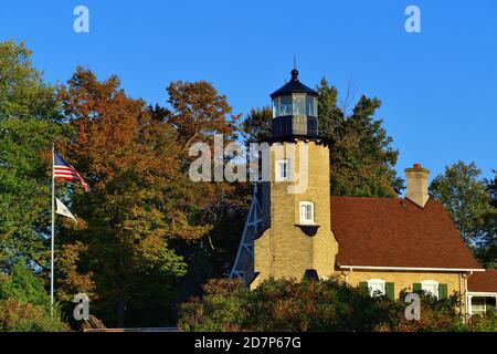 Whitehall, Michigan, Stati Uniti. The White River Light Station Holland Harbour Light, lungo il lago Michigan. Foto Stock