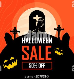 Banner di vendita di Halloween. Sfondi di Halloween. Volantini o modelli per sconti e promozioni. Illustrazione di silhouette Vector Illustrazione Vettoriale