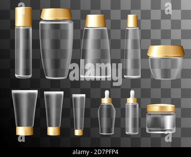 Impostare i modelli vuoti del vettore di plastica trasparente vuota e pulita illustrazione vettoriale realistica dei contenitori Illustrazione Vettoriale