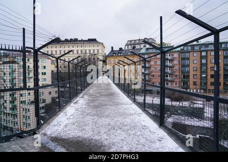 Stoccolma - 02/06/2017: Passaggio dell'ascensore Katarinahissen ghiacciato in inverno Foto Stock