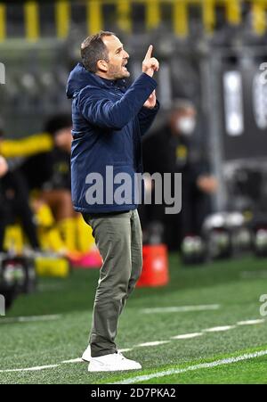 Dortmund, Germania. 24 Ott 2020. Calcio, Bundesliga, Borussia Dortmund - Schalke 04, 5° incontro, Signal Iduna Park: Il capo allenatore di Schalke Manuel Baum reagisce durante la partita. Credito: Martin Meissner/AP-Pool/dpa - da utilizzare solo in conformità con l'accordo contrattuale/dpa/Alamy Live News Foto Stock