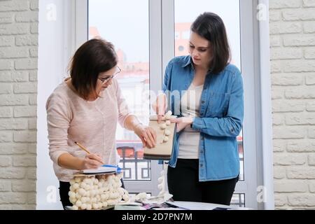 Interior design, lavoro donna designer scelta campioni di tessuti Foto Stock