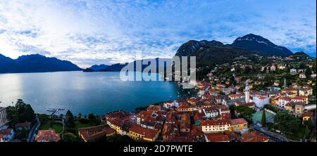 Veduta aerea, Menaggio al mattino, Lago di Como, Lago di Como, Provincia di Como, Lombardia, Italia Foto Stock