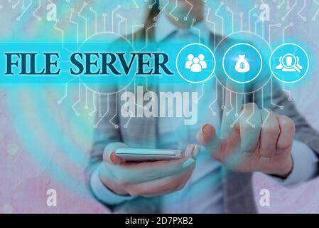 File server di scrittura testo a mano. Dispositivo fotografico concettuale che controlla l'accesso ai dati memorizzati separatamente controllo dell'amministratore di sistema, configurazione della marcia Foto Stock
