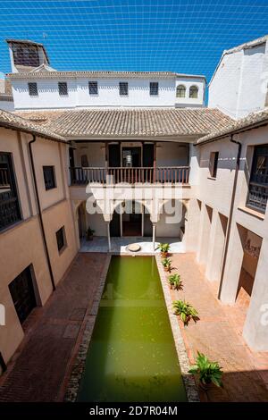 Patio, Casa de Zafra, vecchia casa moresca con cortile interno e pozzo, Granada, Andalusia, Spagna Foto Stock