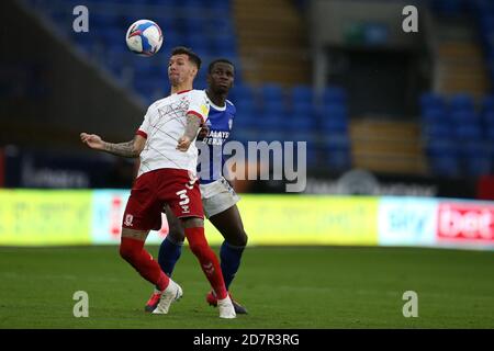 Cardiff, Regno Unito. 24 Ott 2020. Marvin Johnson di Middlesbrough in azione. EFL Skybet Championship, Cardiff City contro Middlesbrough al Cardiff City Stadium di Cardiff, Galles, sabato 24 ottobre 2020. Questa immagine può essere utilizzata solo per scopi editoriali. Solo per uso editoriale, è richiesta una licenza per uso commerciale. Nessun utilizzo nelle scommesse, nei giochi o nelle pubblicazioni di un singolo club/campionato/giocatore. pic di Andrew Orchard/Andrew Orchard sports photography/Alamy Live news Credit: Andrew Orchard sports photography/Alamy Live News Foto Stock