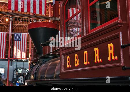 Baltimore & Ohio Railroad No. 600 2-6-0 Mogul locomotiva a vapore sul display al Roundhouse del B&O Railroad Museum, Baltimore, Maryland, Stati Uniti d'America. Foto Stock