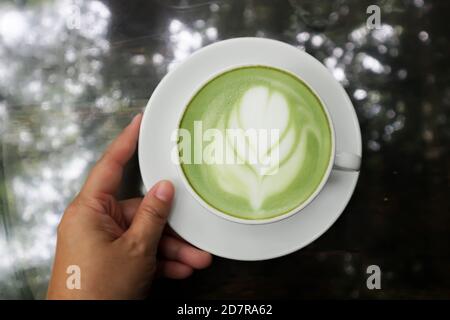 tè verde, tè verde latte caldo o latte verde macha tè latte Foto Stock