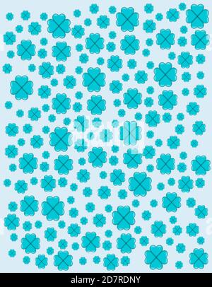 Disegno di motivi creato con fiori blu stilizzati su sfondo bianco. Foto Stock
