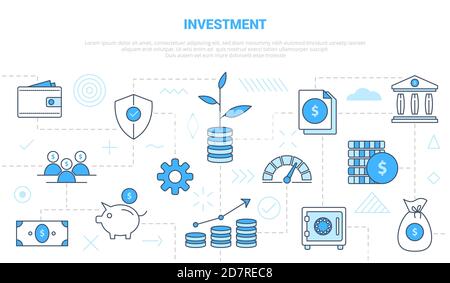 concetto di investimento aziendale con banner modello set stile linea icona con moderno colore blu Illustrazione Vettoriale