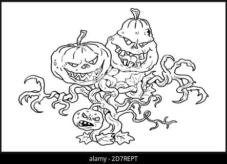 Divertente disegno di famiglia delle zucche. Modello Halloween illustration.coloring. Foto Stock