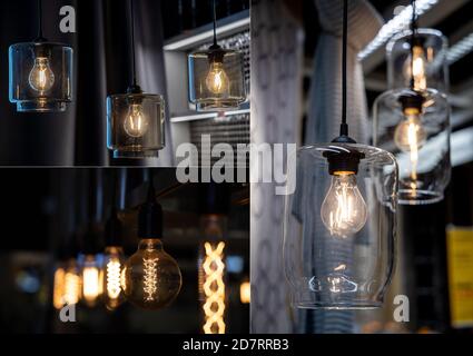 Lampade d'epoca Edison all'interno. Stile loft Foto Stock