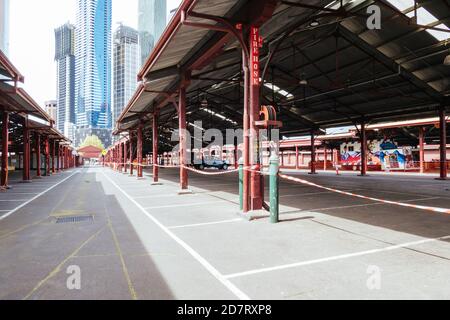 Quiet Queen Vic Market durante il Coronavirus Pandemic Foto Stock