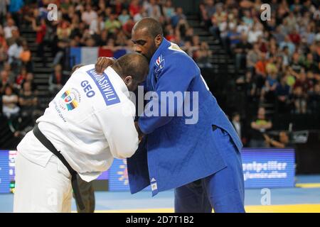RINER, Teddy del francese e OKRUASHVILI, Adam di Georgie + 100 Kg finale durante il Campionato europeo Judo Seniors 2014 il 25 aprile 2014 a Montpellier, Francia - Foto Laurent Lairys / DPPI Foto Stock