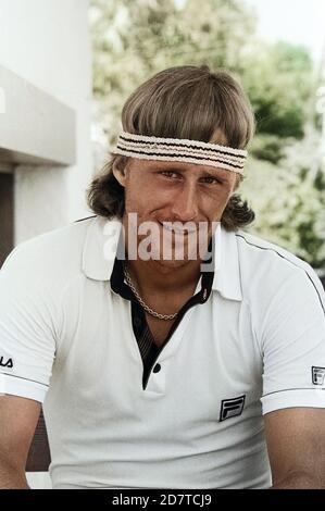 Björn Borg, schwedischer Tennisspieler, Deutschland um 1980. Giocatore di tennis svedese Bjoern Borg, Germania intorno al 1980. Foto Stock
