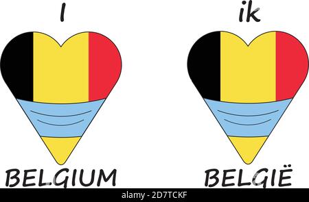 Io amo il Belgio, amo il Belgio, forma del cuore con il facemask Illustrazione Vettoriale