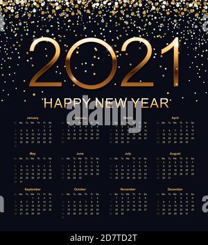 Calendario 2021. La settimana inizia dalla domenica. Illustrazione vettoriale. Illustrazione Vettoriale