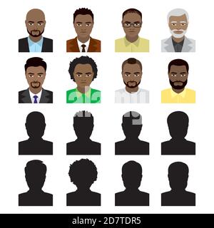 Avatar maschi afroamericani e silhouette nera Illustrazione Vettoriale