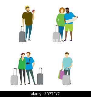 Viaggiatori di persone diverse con valigie. Illustrazione Vettoriale