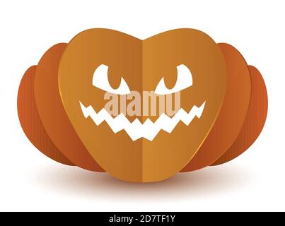 Halloween zucca artigianale con carta piegata tagliata fuori e sorriso spooky, isolato su sfondo bianco. Illustrazione Vettoriale