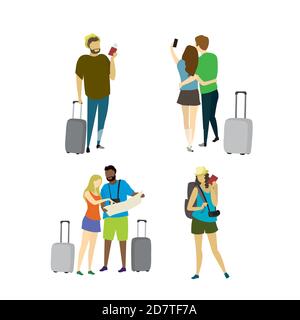 Viaggiatori di persone diverse con valigie Illustrazione Vettoriale