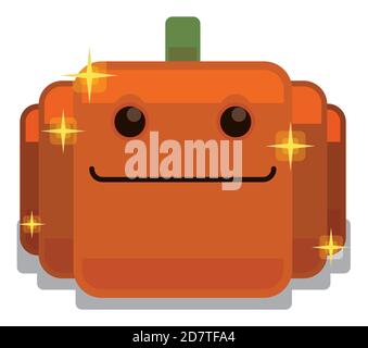 Zucca simpatica e sorridente con bagliori intorno ad essa, isolata su sfondo bianco. Illustrazione Vettoriale