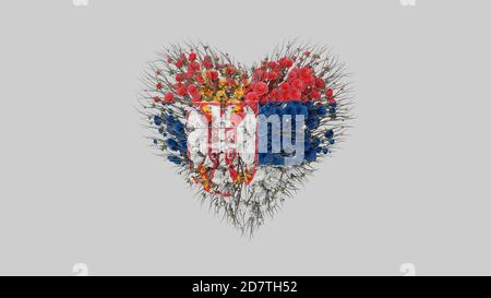 Serbia. Giornata Nazionale. 15 febbraio. Forma del cuore fatta di fiori su sfondo bianco. Rendering 3D. Foto Stock