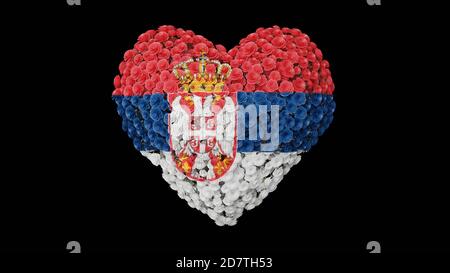 Serbia. Giornata Nazionale. 15 febbraio. Forma del cuore fatta di fiori su sfondo nero. Rendering 3D. Foto Stock