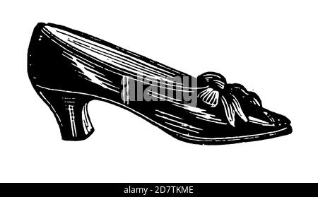 Vintage Shoe Industry Advertising - Classic Original Vintage Shoe Design Black and White Antique Illustration Isolated on White from Original Art Foto Stock