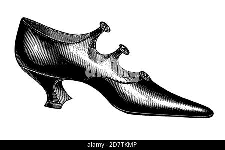 Vintage Shoe Industry Advertising - Classic Original Vintage Shoe Design Black and White Antique Illustration Isolated on White from Original Art Foto Stock